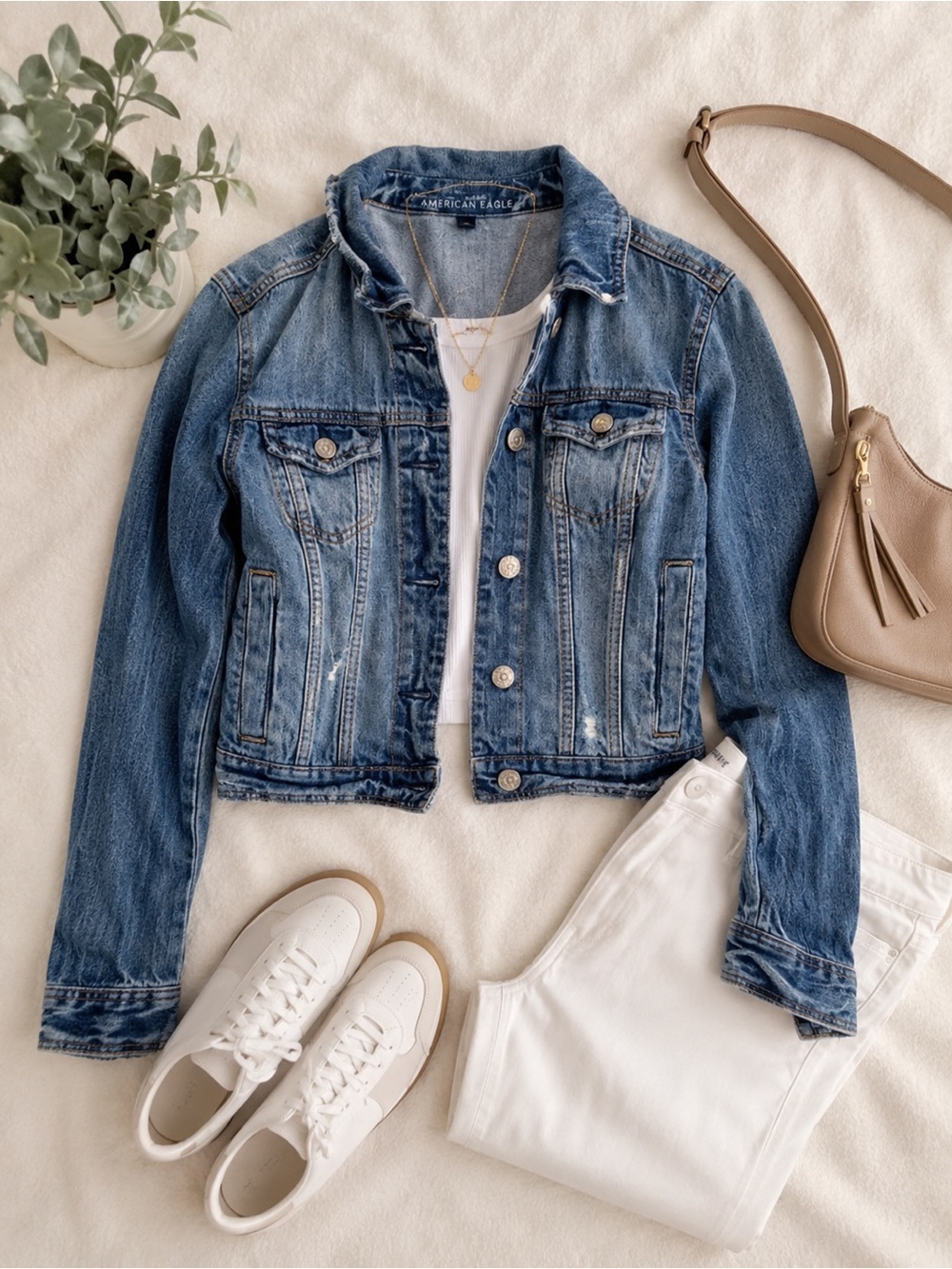 American Eagle Outfitters Distressed Light Blue Denim Jacket